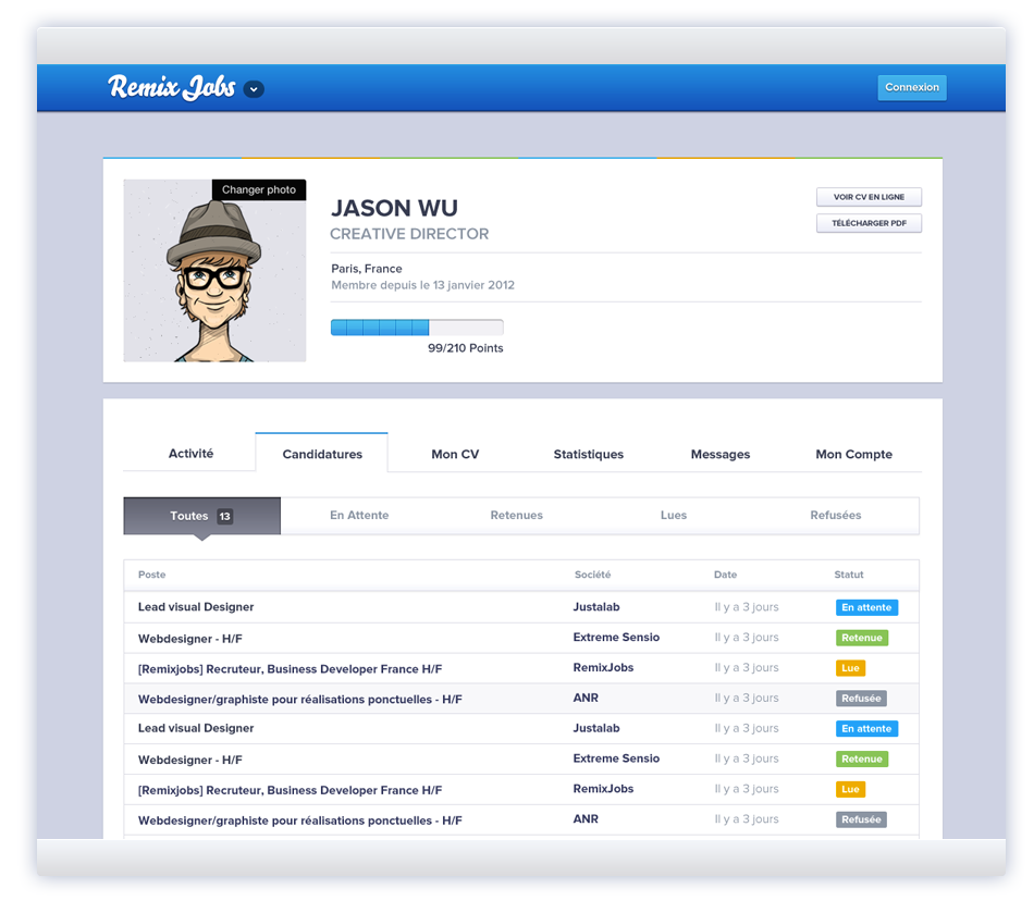 Consulter le status des candidatures en live
